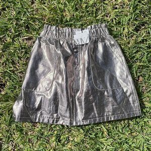 [ZARA] Metallic Silver Paper Bag Waistband Skirt - Size 14 NWT